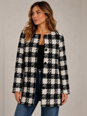 New With Tags Black & Ivory Checkered Nine West Jacket- Size 4